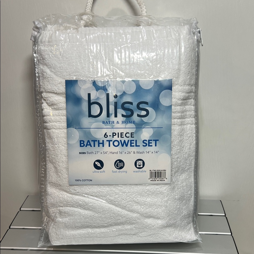 Bliss Bath & Home 6-Piece White Bath Towel Set